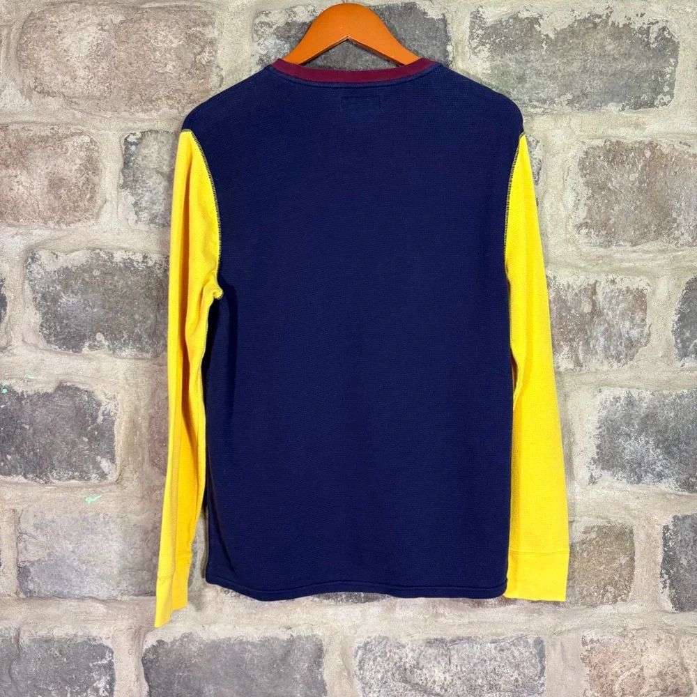 Polo Ralph Lauren Mens Colorblock Thermal Waffle Knit Shirt Navy Yellow Large
